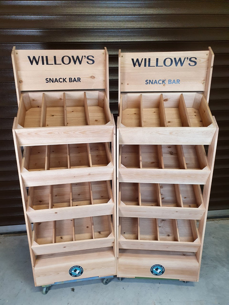 Angled Half Crate Shelving Unit (4 Shelves High with header)