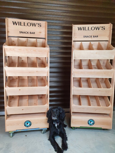 Angled Half Crate Shelving Unit (4 Shelves High with header)